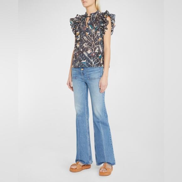 Ulla Johnson Fleur Cotton Top in Jet Floral Print 10 - Picture 7 of 8